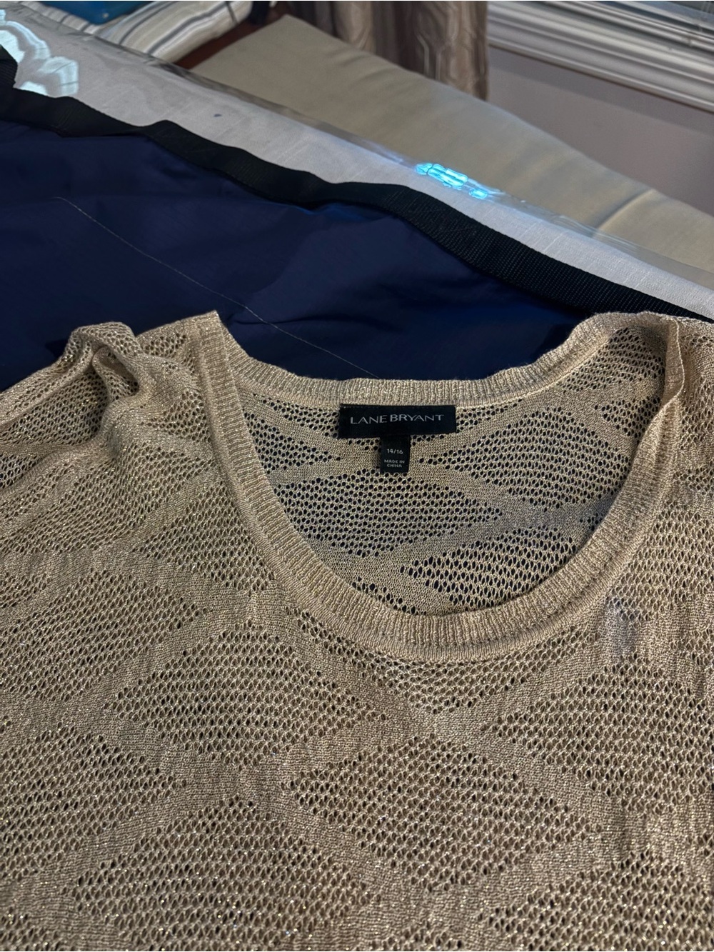 Lane Bryant Beige Open-Knit Scoop Neck Sweater